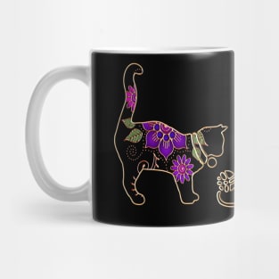 Cats Playing With Yarn With Gold Outline Mug